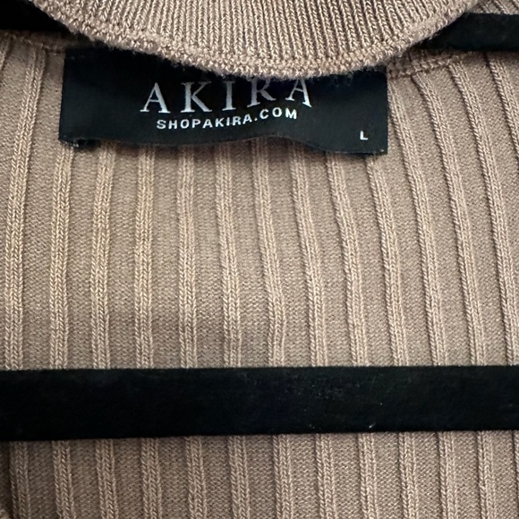 AKIRA Ribbed Lace-up Bodycon Dress Collar Long Sleeved Neutral Stretch Large - Picture 5 of 8